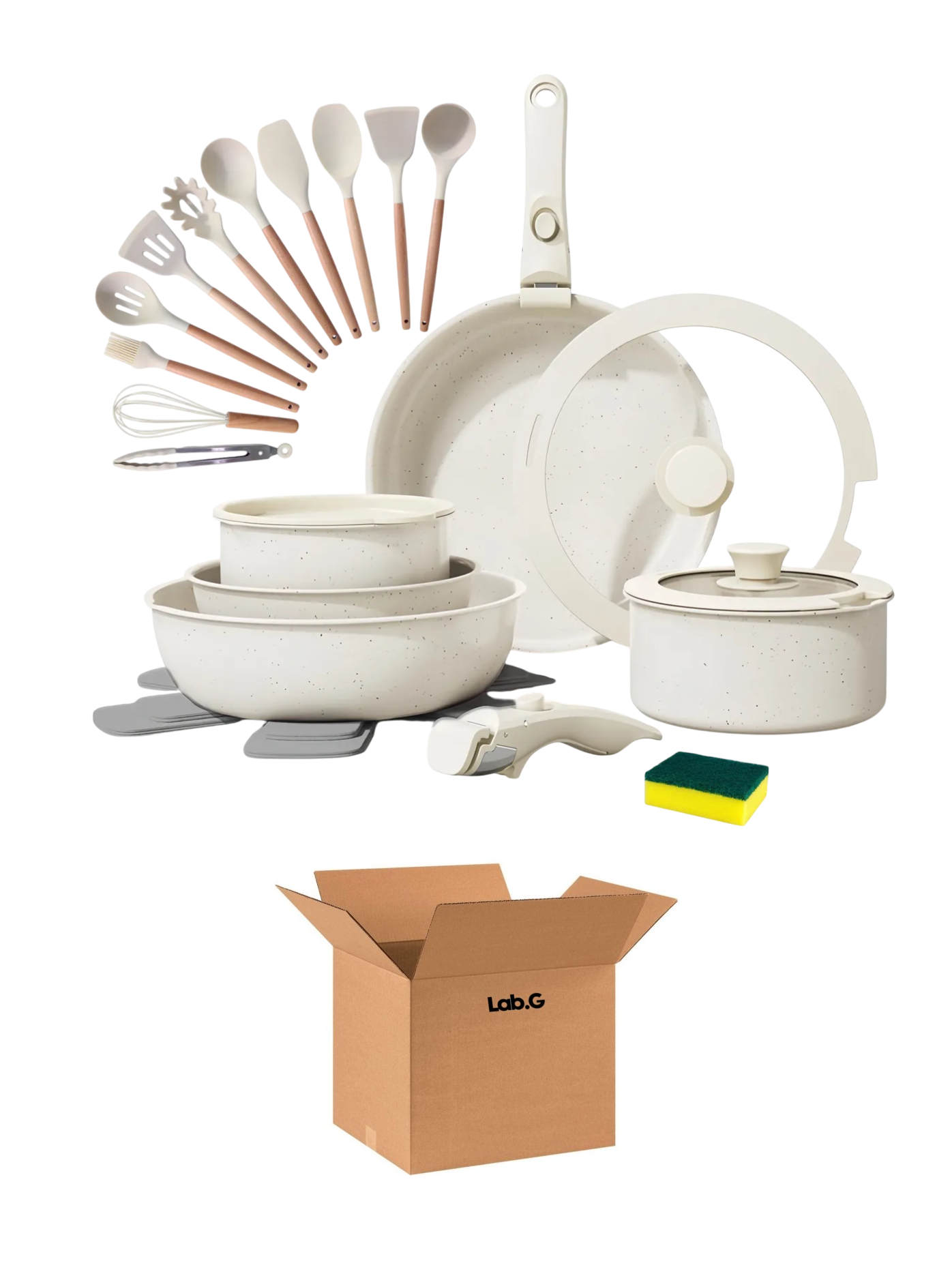 Foto 1 | Batería De Cocina Sartén Antiadherente Juego Ollas 25 Piezas Beige