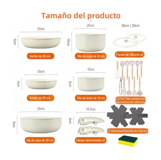 Foto 2 | Batería De Cocina Sartén Antiadherente Juego Ollas 25 Piezas Beige