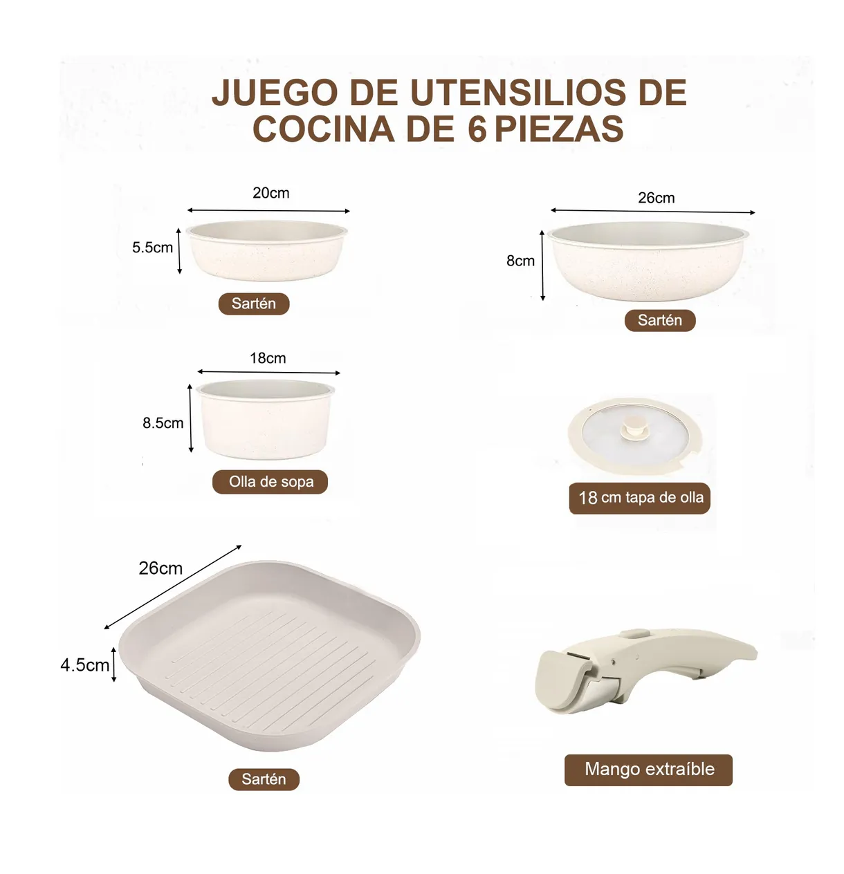Foto 4 pulgar | Juego De Sartenes Antiadherentes 6 Pzs Beige