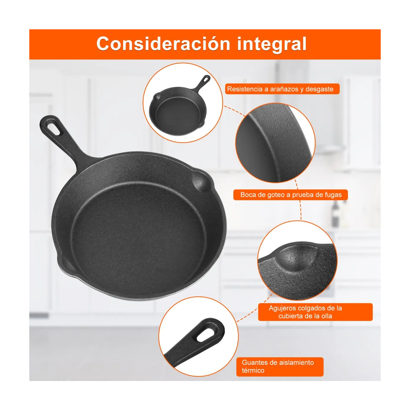 Foto 3 | Juego De 5 Sartenes De Hierro Fundido Antiadherente Negro