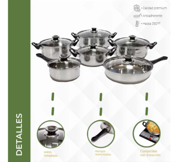 Foto 5 pulgar | Kit Batería De Cocina Sartenes Y Ollas Con Tapa 12 Piezas Color Gris Oscuro