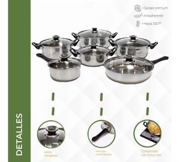 Foto 4 | Kit Batería De Cocina Sartenes Y Ollas Con Tapa 12 Piezas Color Gris Oscuro