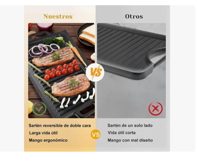 Foto 4 pulgar | Parrilla Cuadrada Reversible De Hierro Fundido 44x23