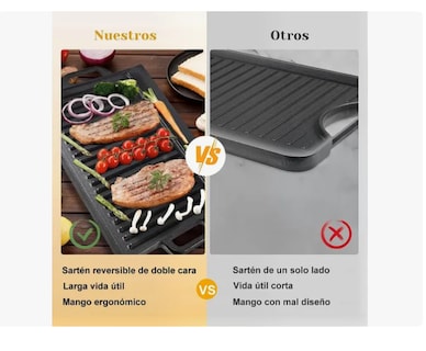 Foto 3 | Parrilla Cuadrada Reversible De Hierro Fundido 44x23