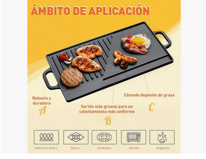 Foto 4 | Parrilla Cuadrada Reversible De Hierro Fundido 44x23