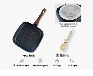 Foto 2 | Antiadherente Olla Sartén Filete Frito 24 Cm Negro