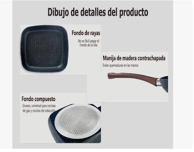 Foto 3 | Antiadherente Olla Sartén Filete Frito 24 Cm Negro