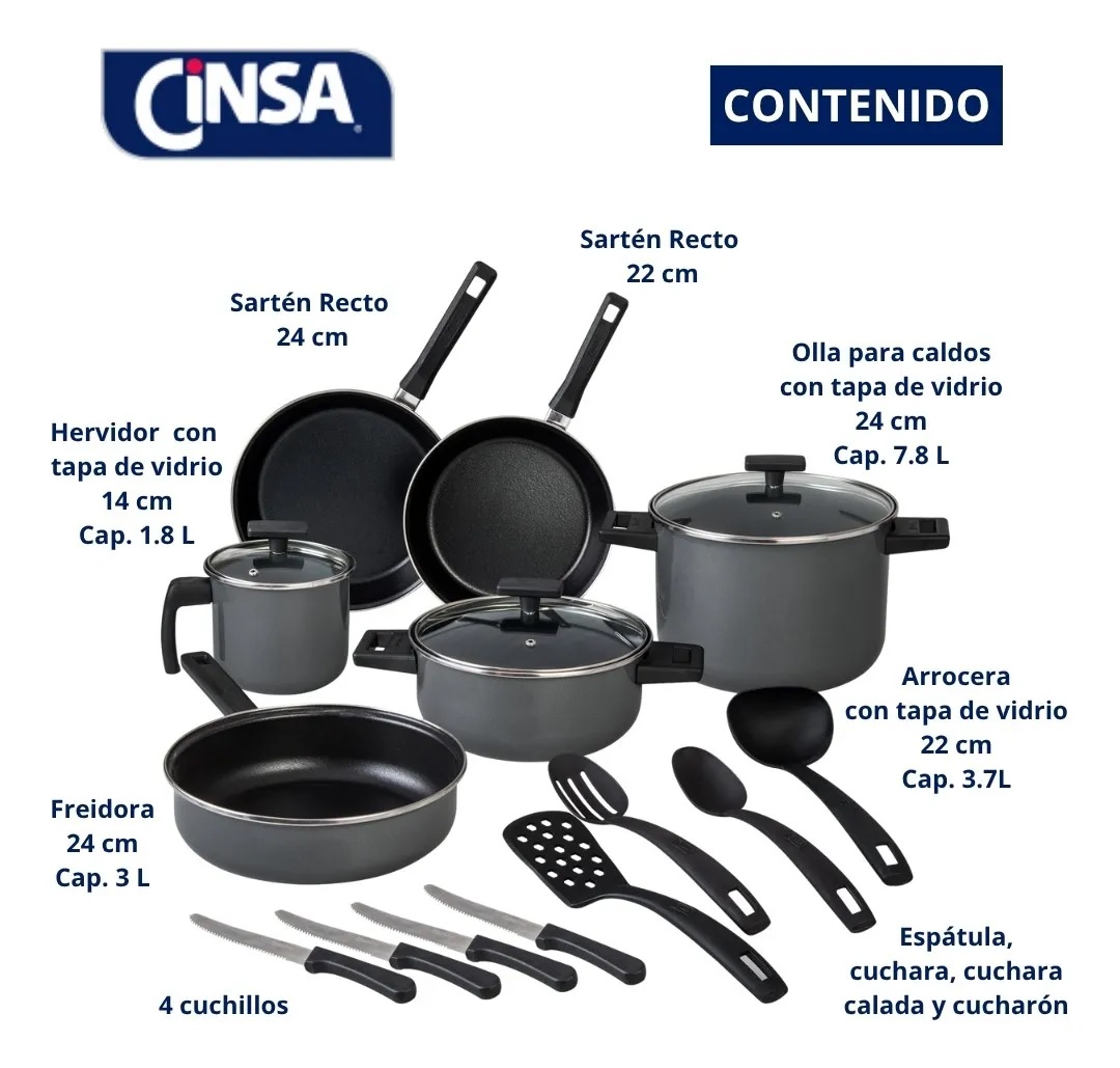 Foto 9 pulgar | Batería De Cocina Cinsa Duramax Gris De Acero Vitrificado Antiadherente 17 Piezas