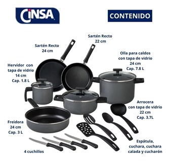Foto 8 | Batería De Cocina Cinsa Duramax Gris De Acero Vitrificado Antiadherente 17 Piezas