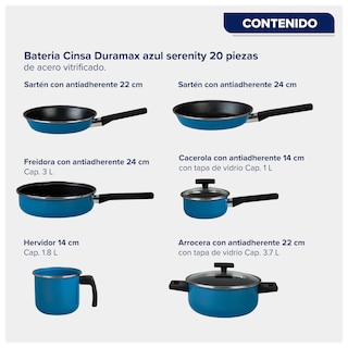 Foto 4 | Batería De Cocina Cinsa Duramax Azul Serenity De Acero Vitrificado Antiadherente 20 Piezas