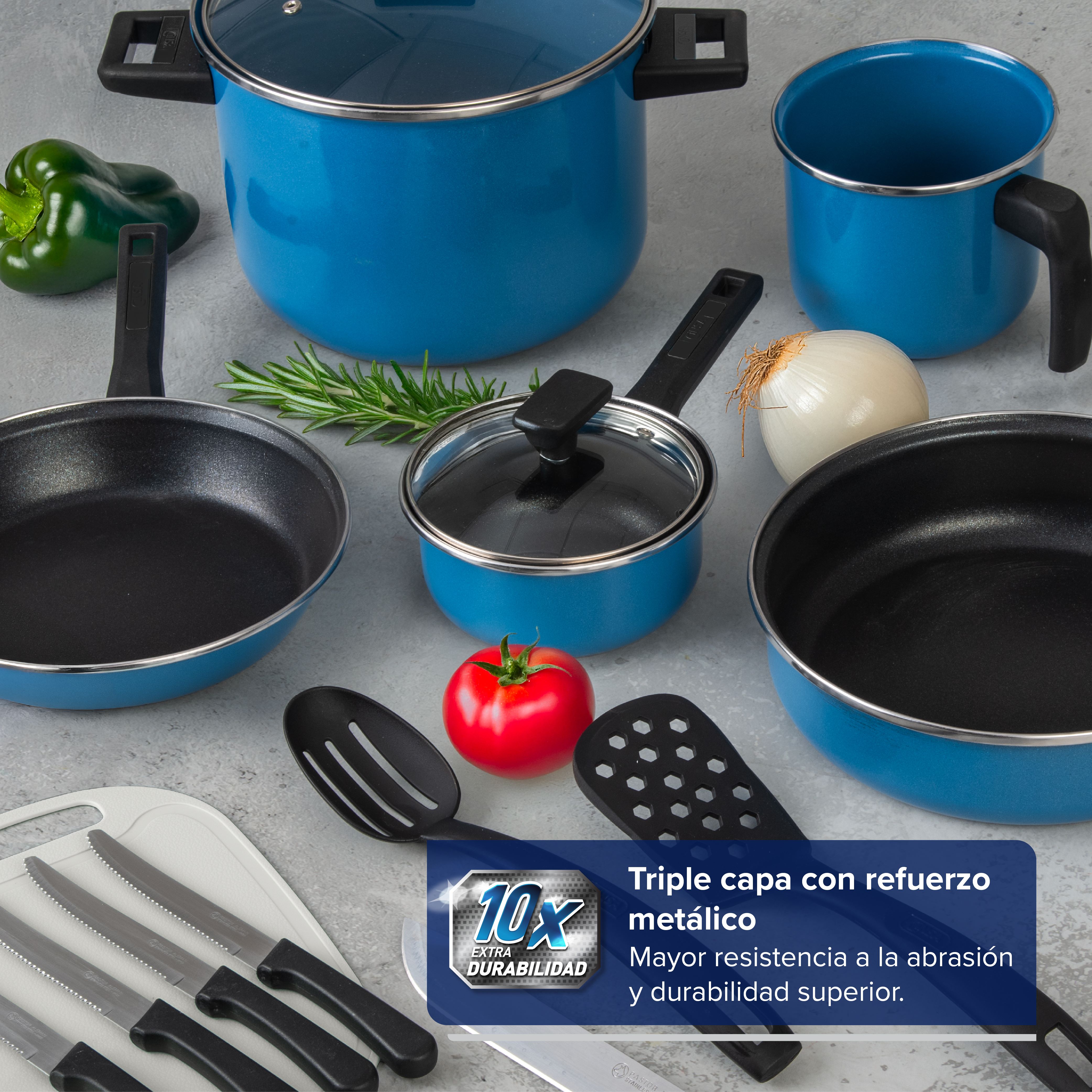 Foto 6 pulgar | Batería De Cocina Cinsa Duramax Azul Serenity De Acero Vitrificado Antiadherente 20 Piezas