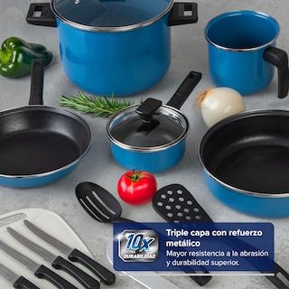 Foto 5 | Batería De Cocina Cinsa Duramax Azul Serenity De Acero Vitrificado Antiadherente 20 Piezas