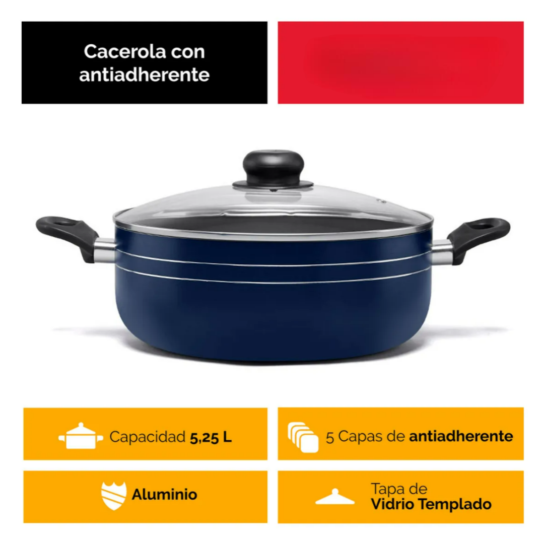 Foto 2 | Cacerola Azul Xtellar De 28 Cm Azul Con Antiadherente
