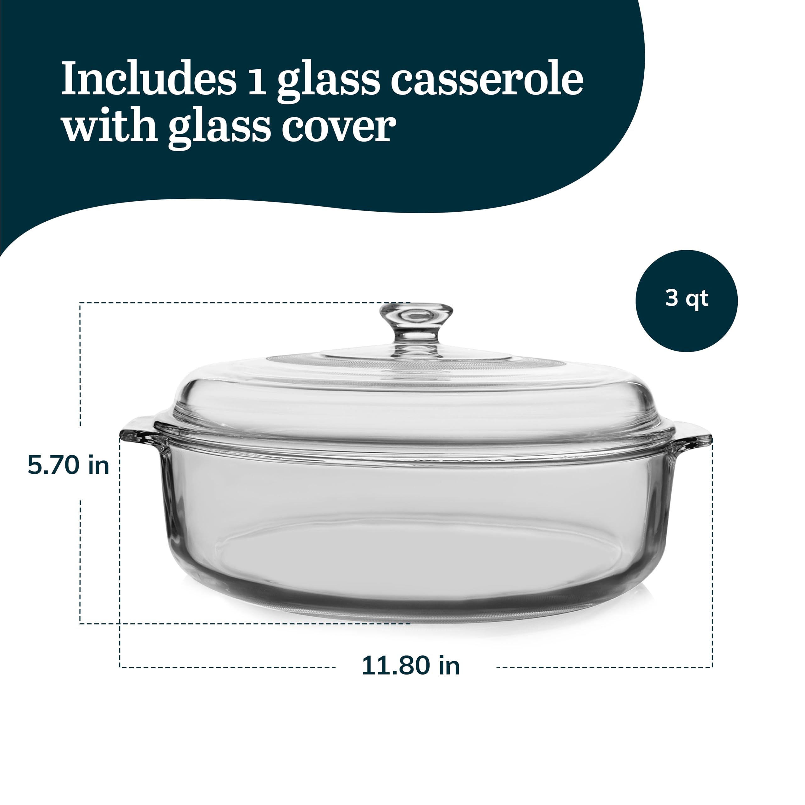 Foto 3 | Cacerola Libbey Baker's Basics De Vidrio De 3 Litros Con Tapa Transparente - Venta Internacional.