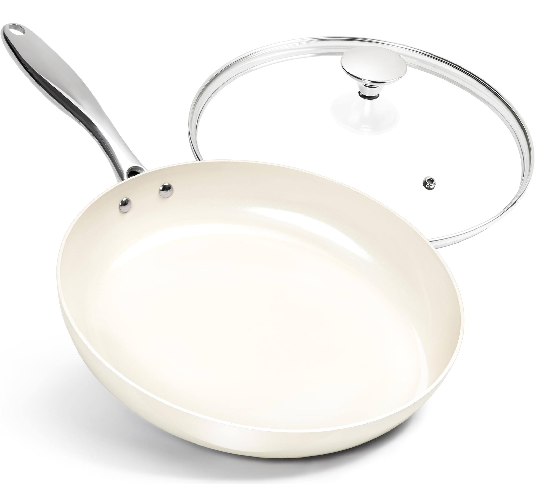 Sartén Michelangelo de Cerámica Antiadherente 30 cm con Tapa Blanca - Venta Internacional