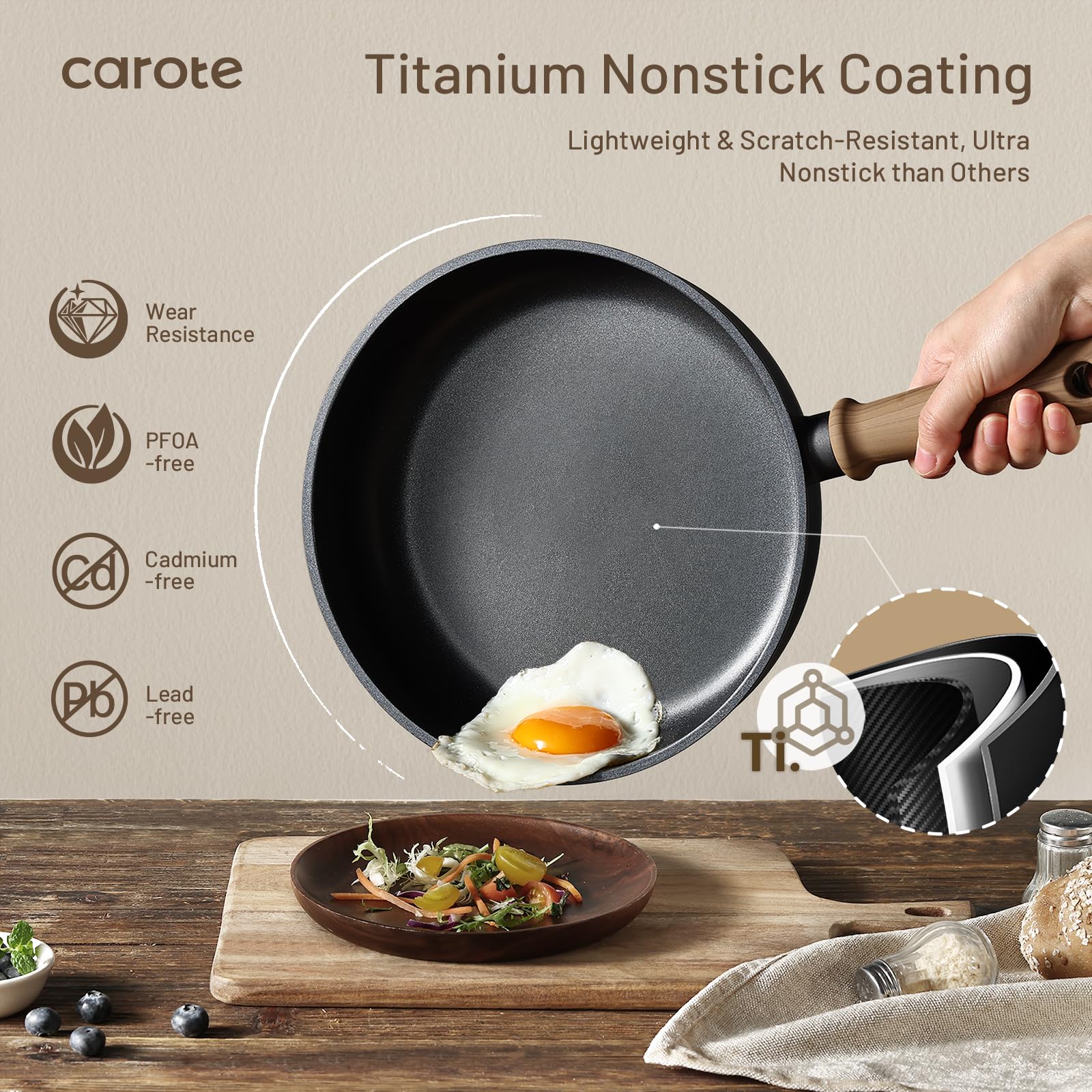 Foto 4 pulgar | Sartén Antiadherente de Titanio Carote 20/24/28 cm con Tapa - Venta Internacional
