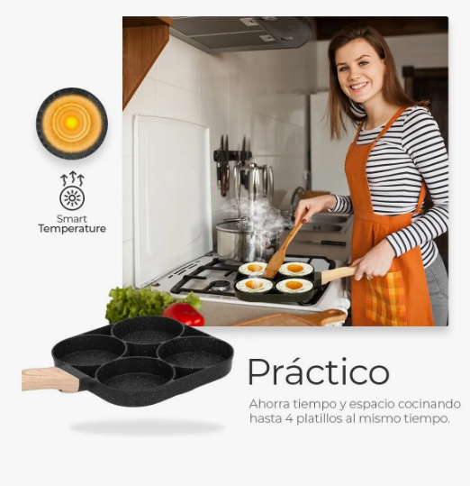Foto 6 pulgar | Sartén Para Freír Antiadherente 4 Espacios En 1 Multifunción Color Gris