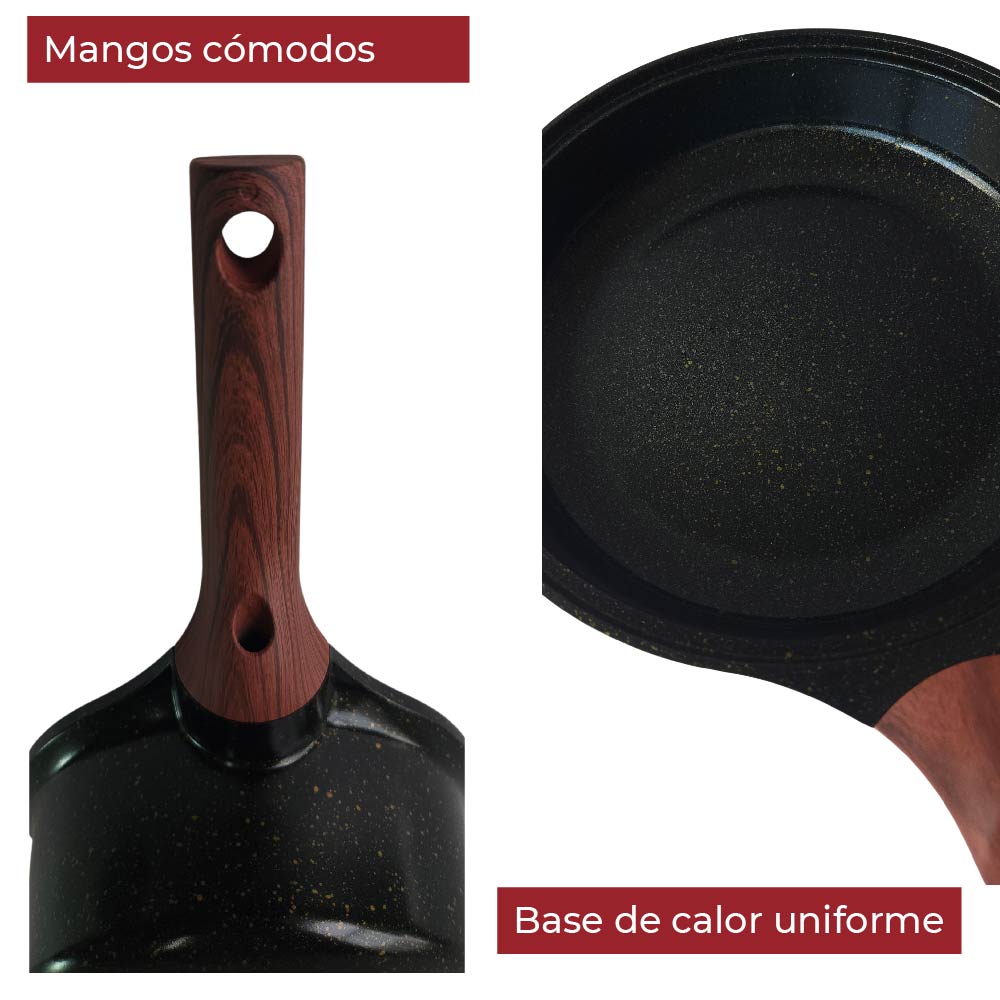 Foto 7 pulgar | Sartén con Tapa Antiadherente Cubierta de Granito Mango Tipo Madera