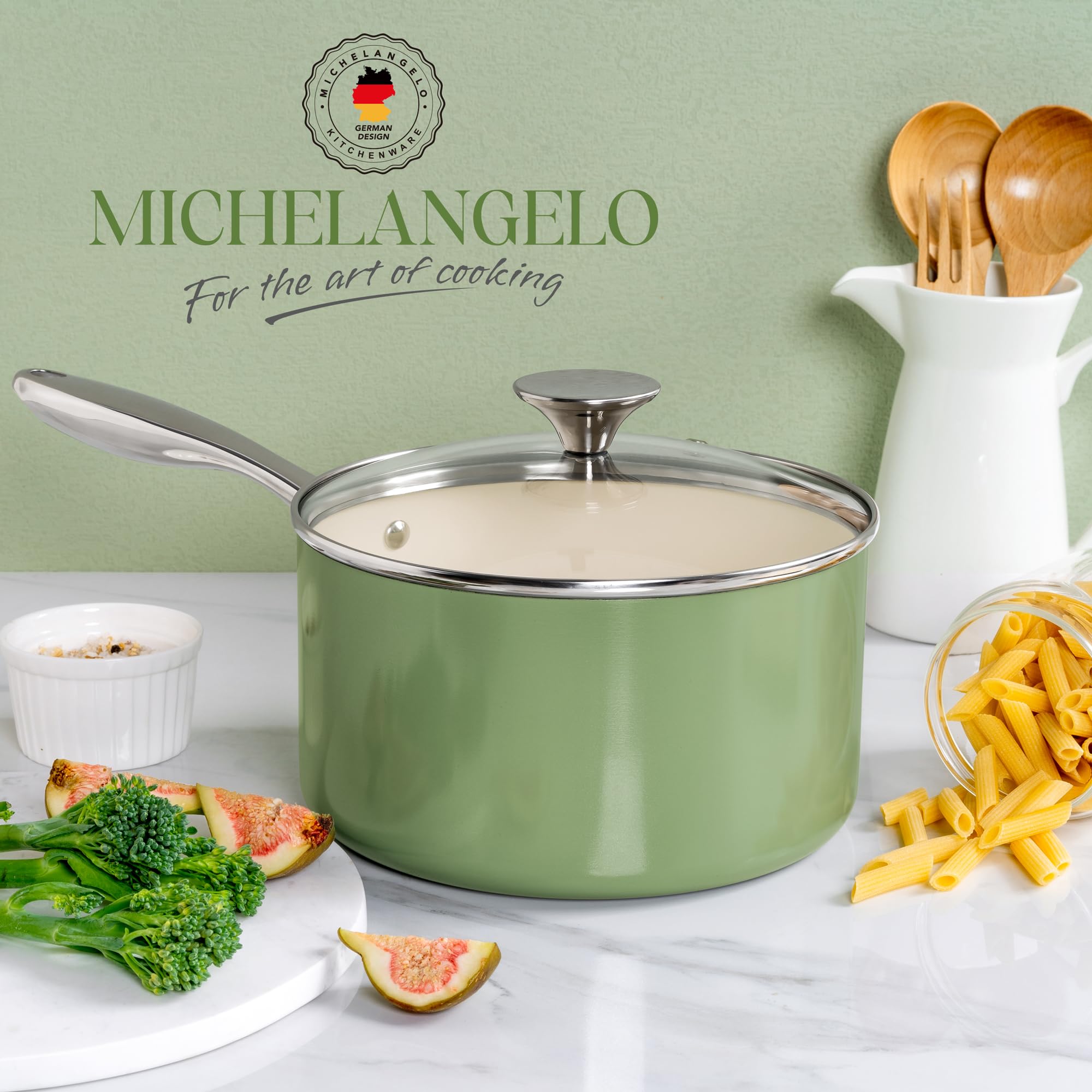 Foto 7 pulgar | Cacerola Michelangelo Verde 3 Litros con Tapa - Venta Internacional