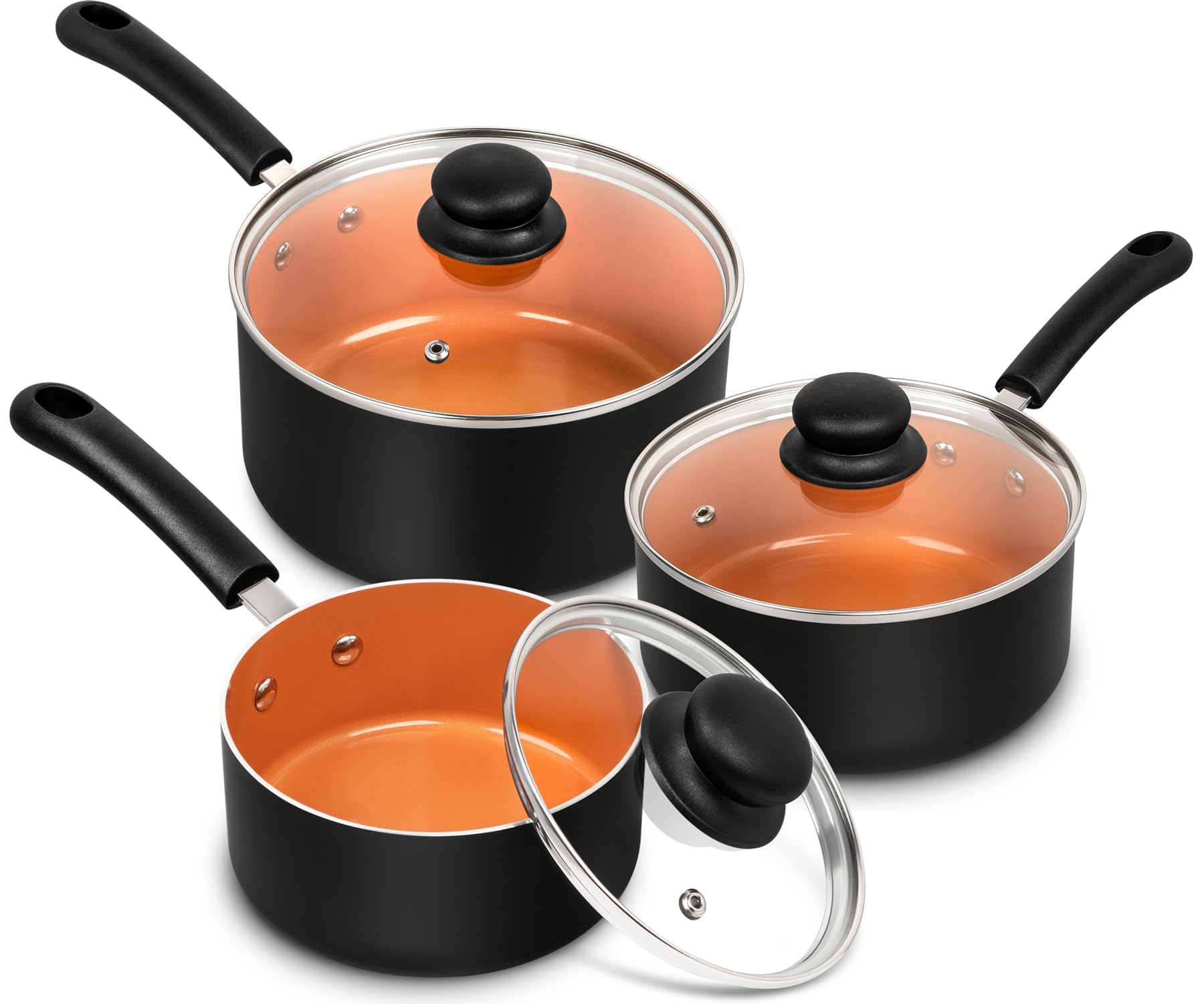 Juego De Ollas Michelangelo Ceramic 1.5l, 2l, 3l Con Tapa De Cobre - Venta Internacional.