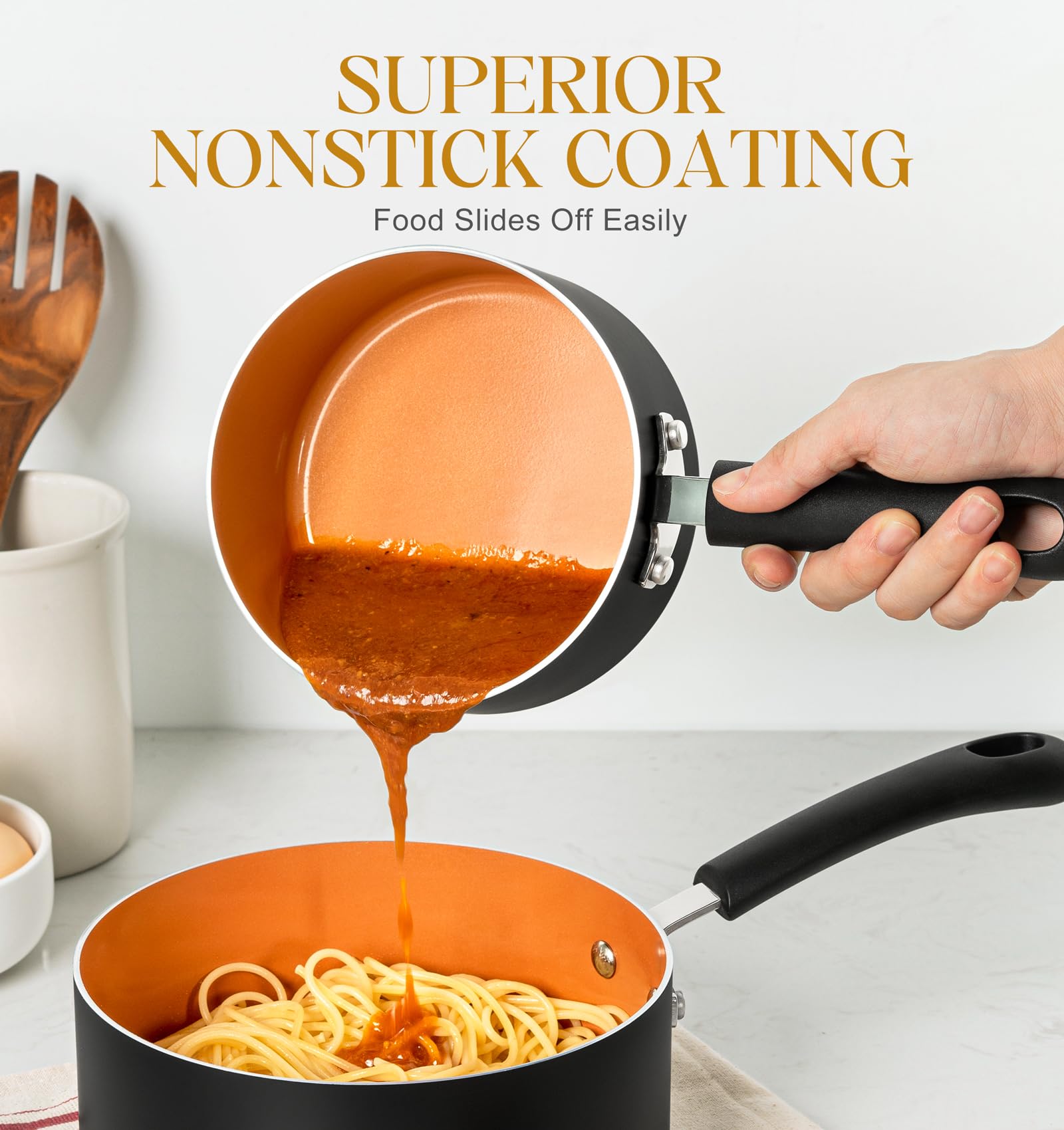 Foto 3 pulgar | Juego De Ollas Michelangelo Ceramic 1.5l, 2l, 3l Con Tapa De Cobre - Venta Internacional.