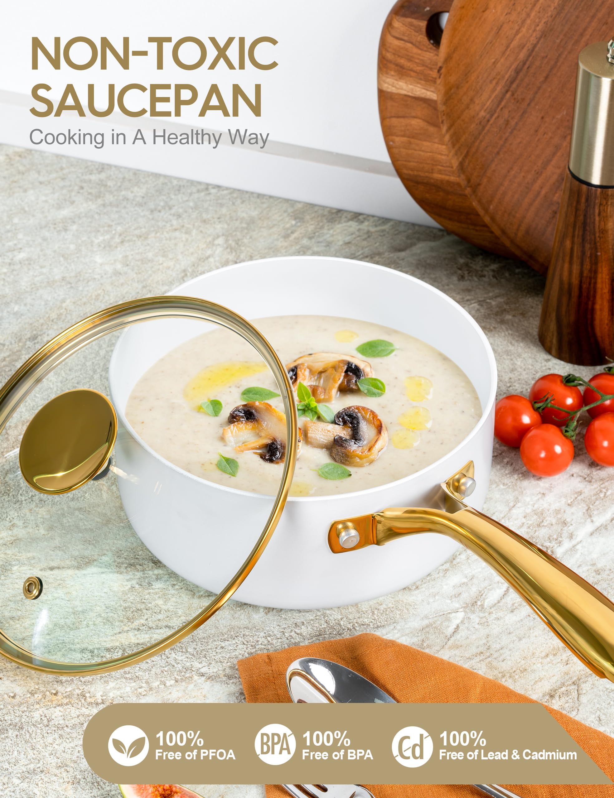 Foto 3 pulgar | Cacerola Michelangelo de Cerámica Antiadherente 1 l con Tapa Blanco - Venta Internacional