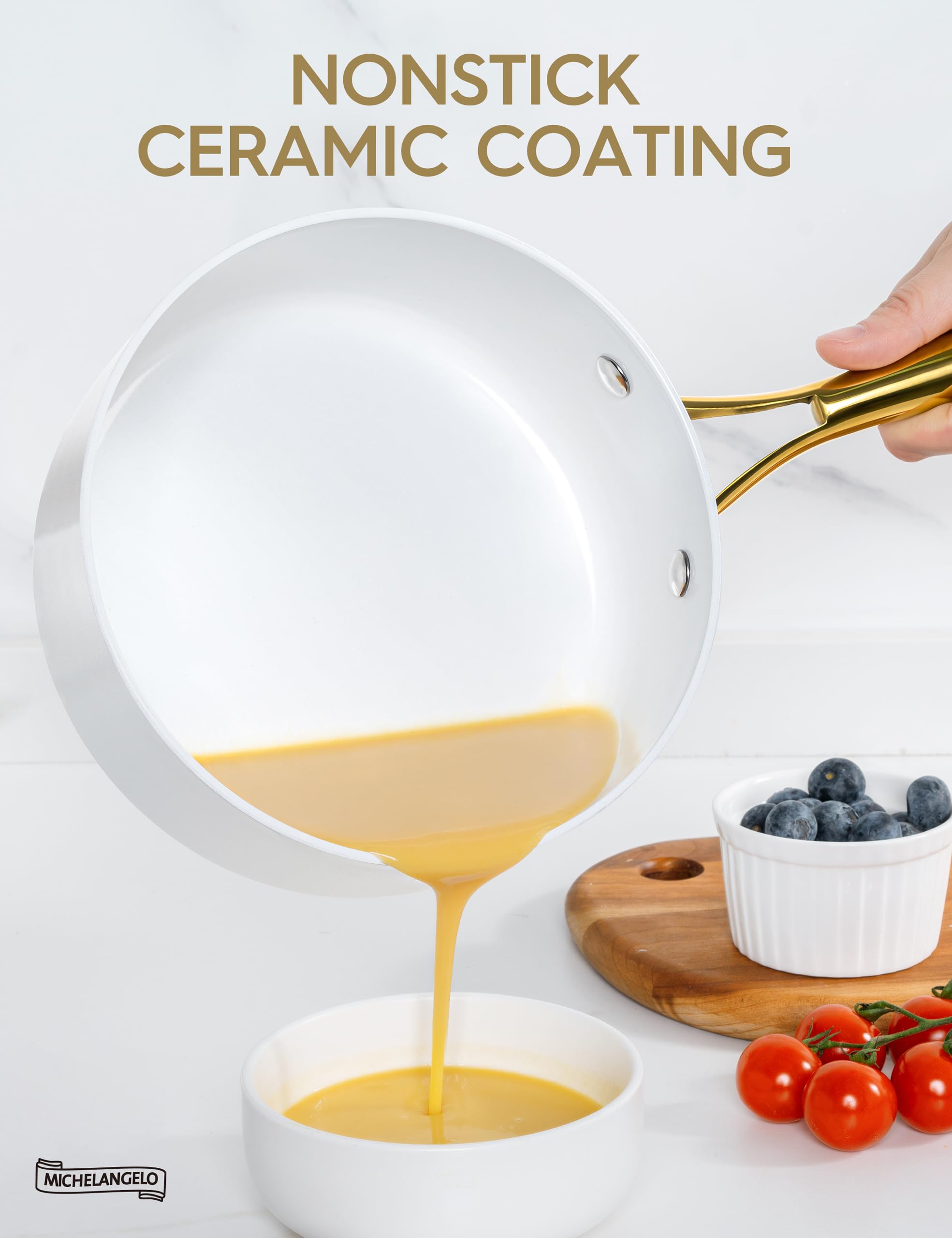 Foto 3 | Cacerola Michelangelo de Cerámica Antiadherente 1 l con Tapa Blanco - Venta Internacional