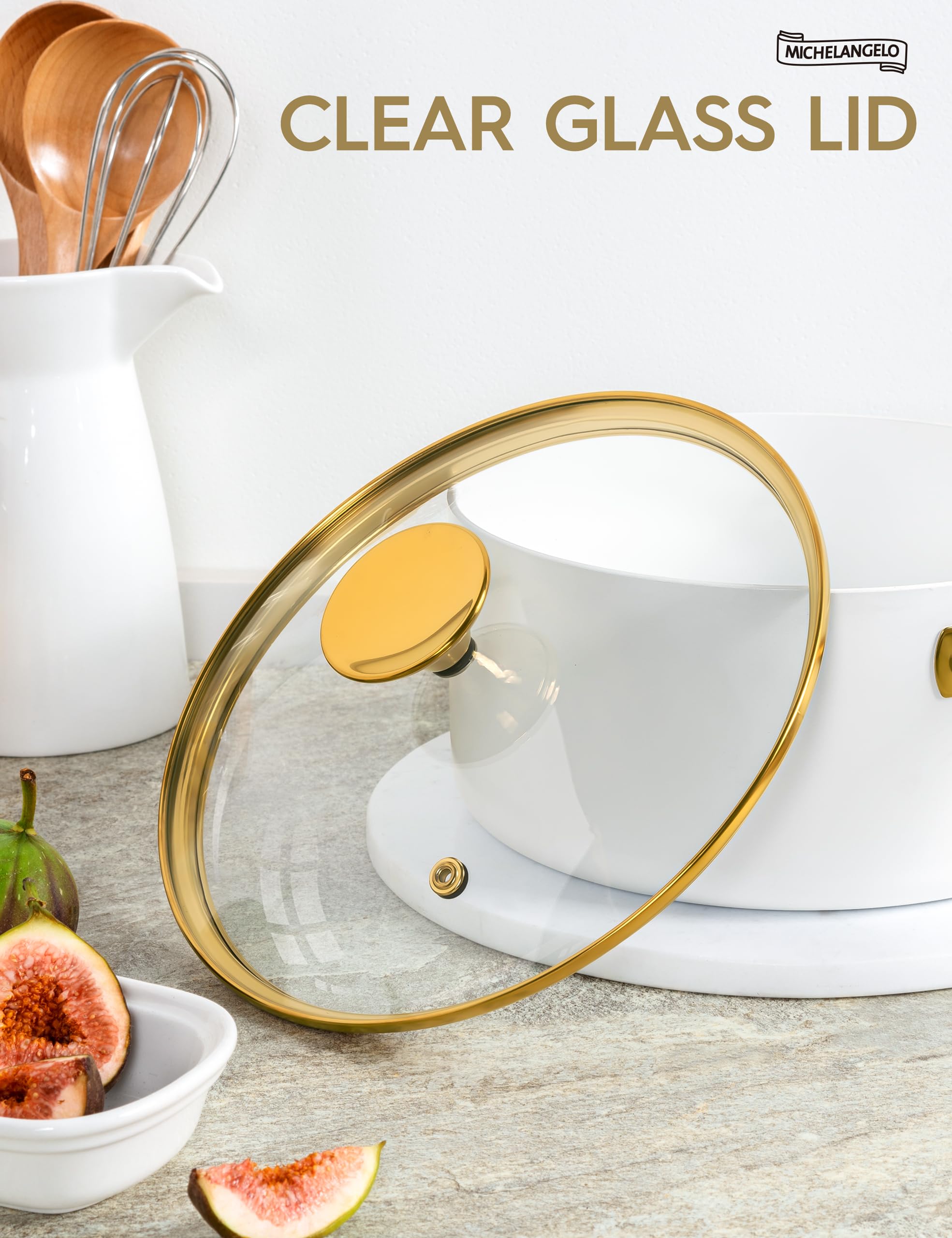 Foto 7 pulgar | Cacerola Michelangelo de Cerámica Antiadherente 1 l con Tapa Blanco - Venta Internacional