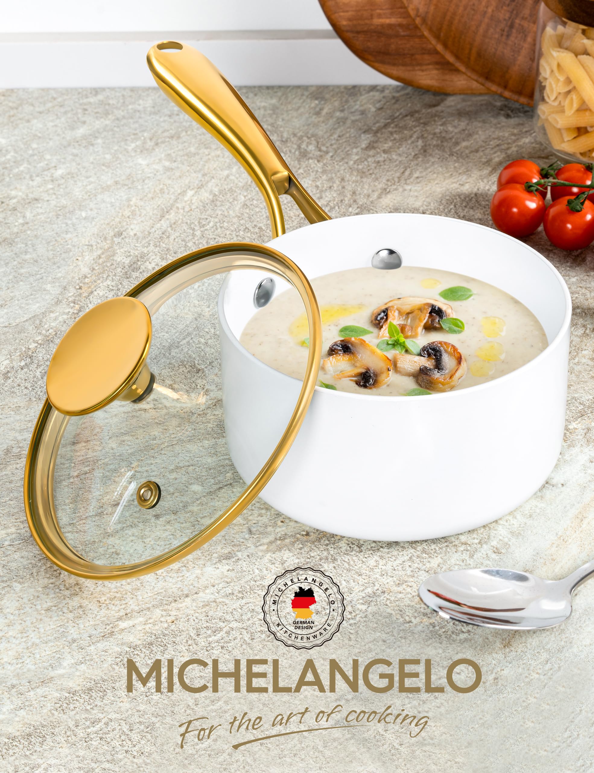 Foto 8 pulgar | Cacerola Michelangelo de Cerámica Antiadherente 1 l con Tapa Blanco - Venta Internacional