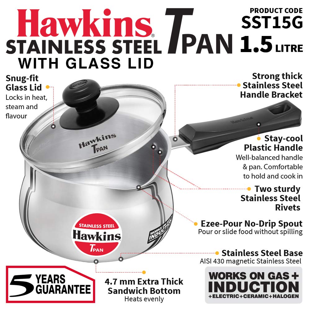 Foto 3 pulgar | Sartén Hawkins De Acero Inoxidable De 1 5 L Con Tapa De Cristal - Venta Internacional.