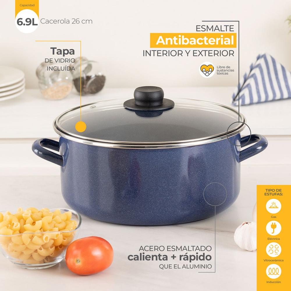 Foto 4 | Cacerola con Tapa de Vidrio 26 cm Ekco color Azul