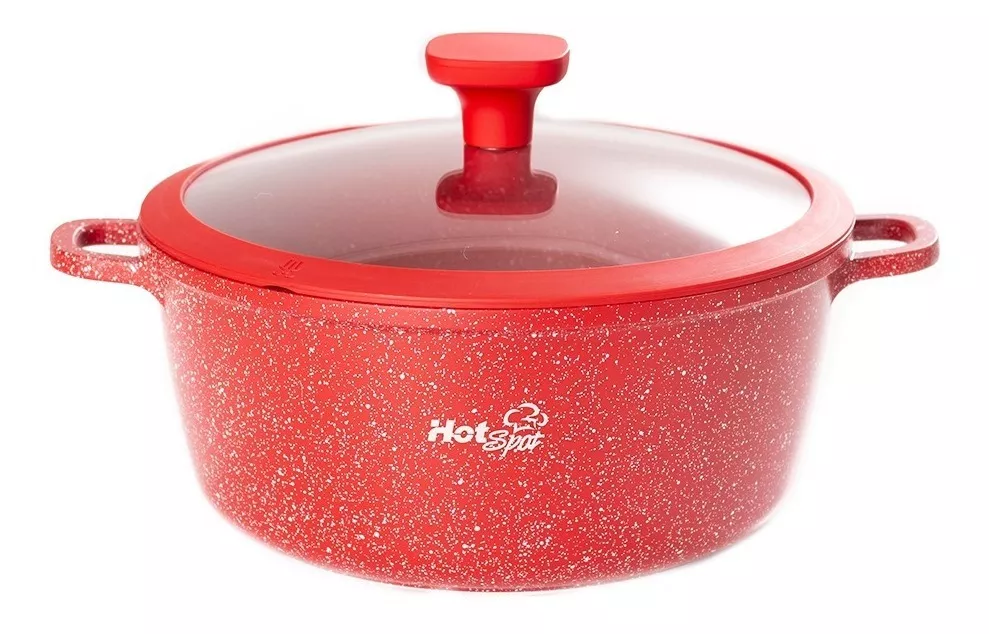 Foto 2 pulgar | Olla Ultra Antiadherente Marmoleado Alto Tapa 24 Cm Hot Spot Rojo