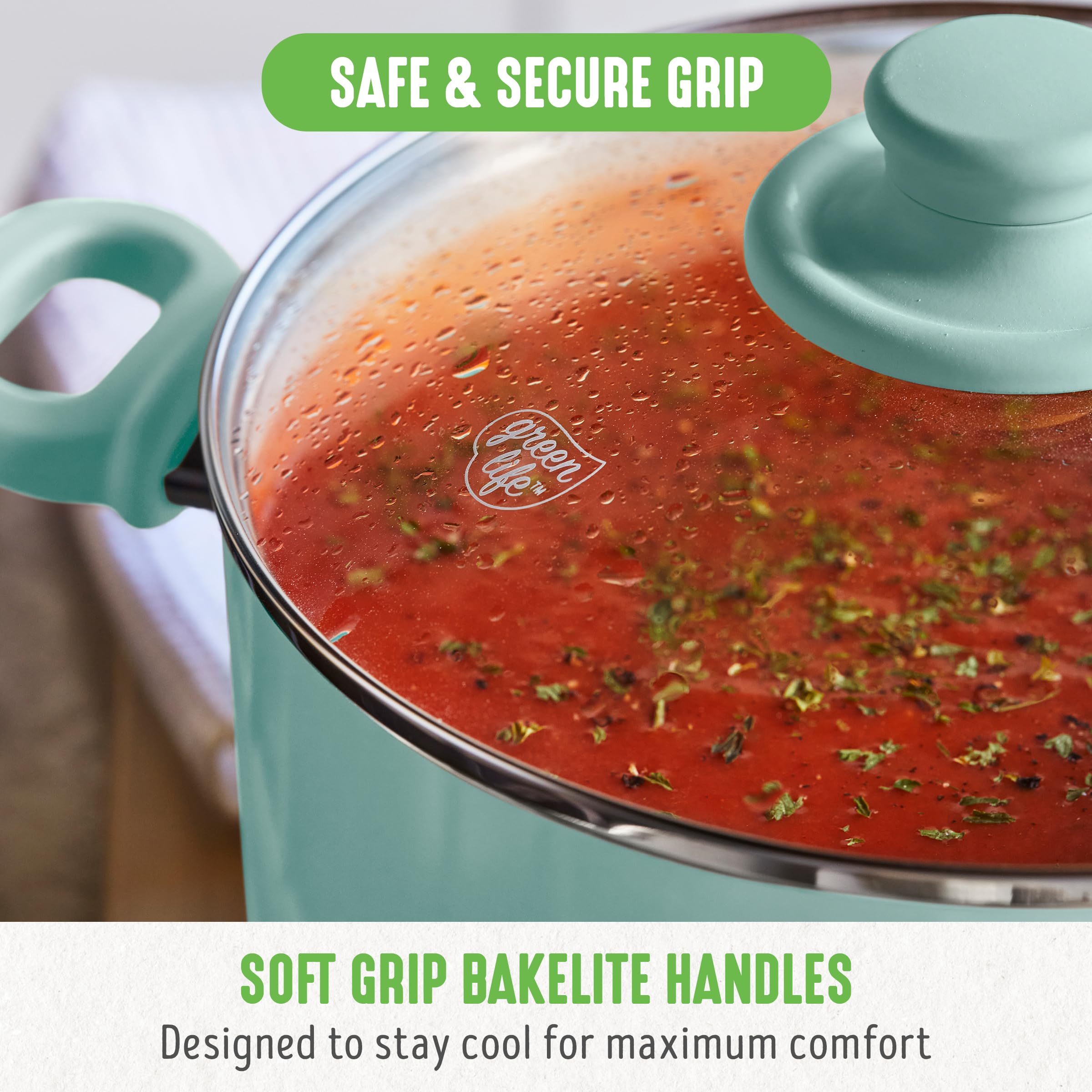Foto 2 | Stockpot Greenlife  Cerámica Antiadherente  6 Litros  Con Tapa De Cristal  Color Turquesa - Venta Internacional.
