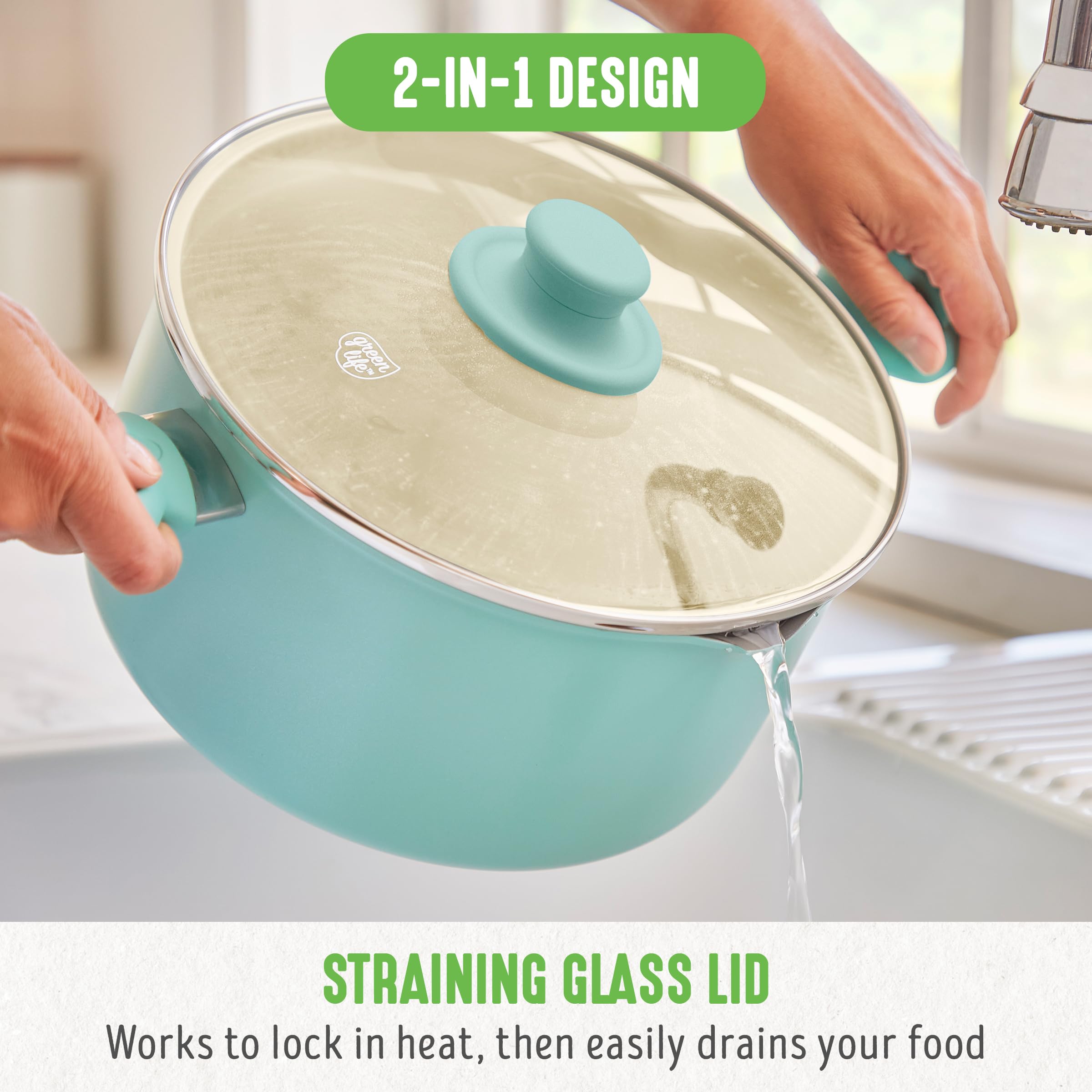 Foto 5 pulgar | Stockpot Greenlife  Cerámica Antiadherente  6 Litros  Con Tapa De Cristal  Color Turquesa - Venta Internacional.
