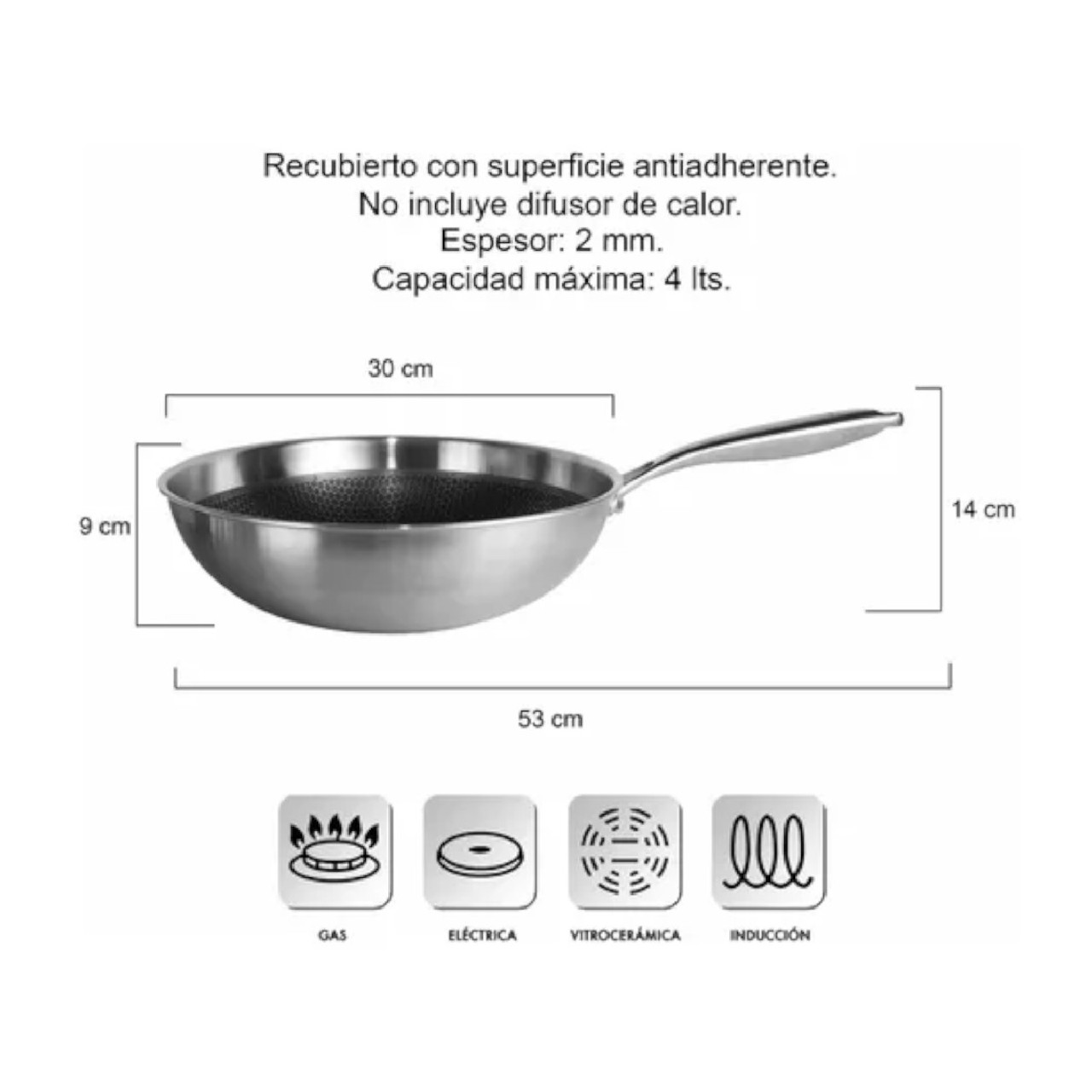 Foto 5 pulgar | Wok Hudson Acero Inoxidable 30cm Espesor 2mm Antiadherente