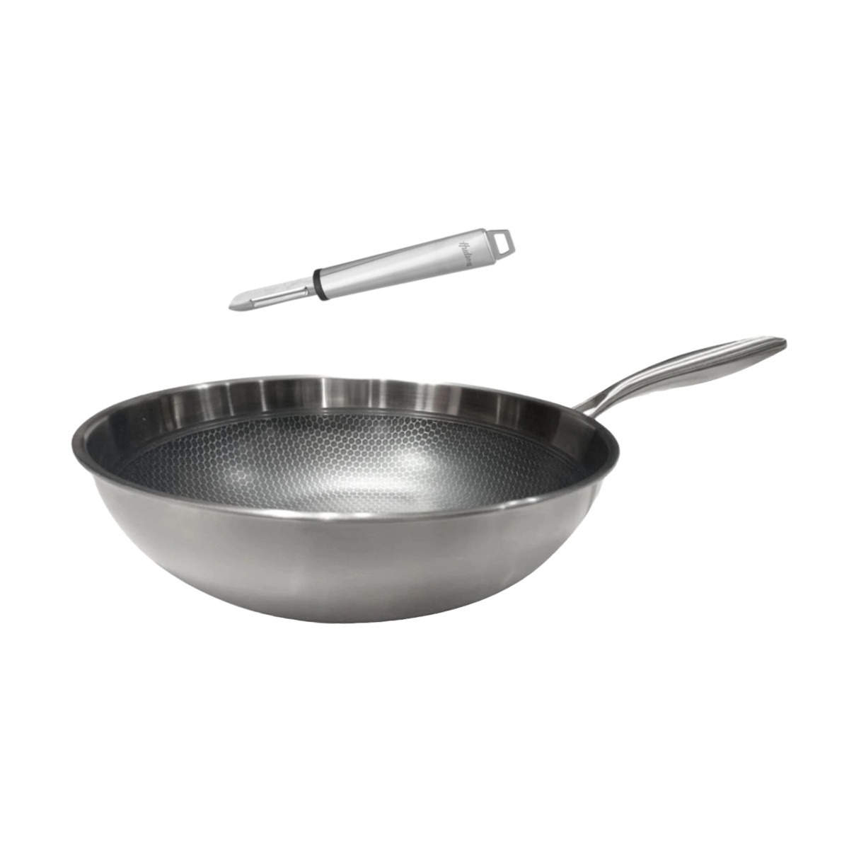 Wok Hudson Acero Inoxidable 30cm Espesor 2mm Y Pelador Manual