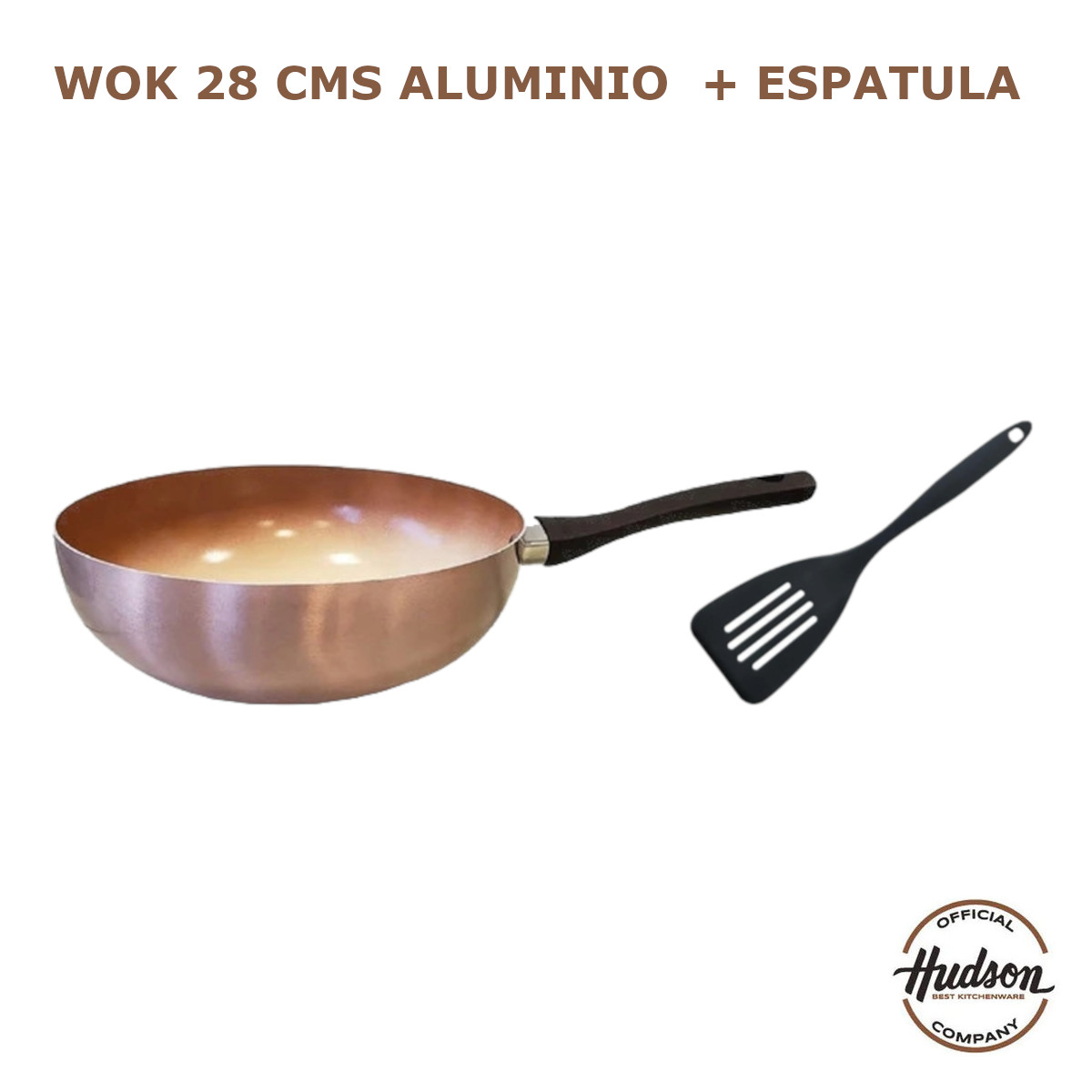 Foto 2 | Wok Hudson 28cm Aluminio Espesor 2mm 3 Capas Antiadherente Cerámico Color Cobre Y Espátula Nylon