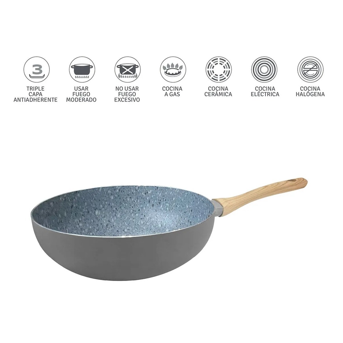 Foto 4 pulgar | Wok Sarten Aluminio 28 Cm Hudson Granito Antiadherente