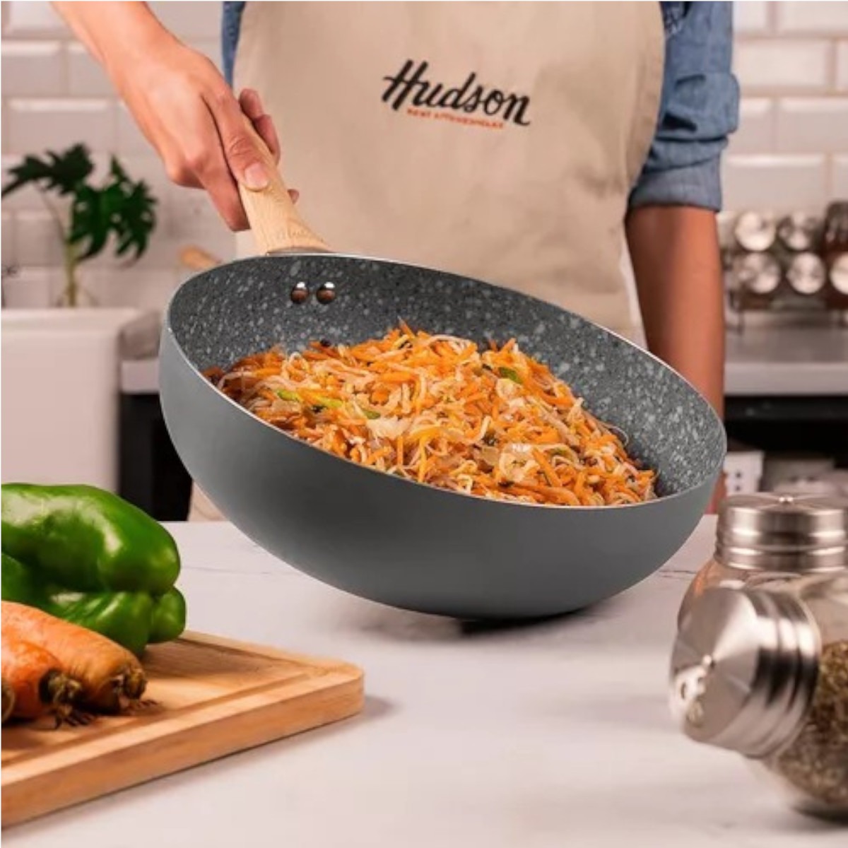 Foto 7 pulgar | Wok Sarten Aluminio 28 Cm Hudson Granito Antiadherente