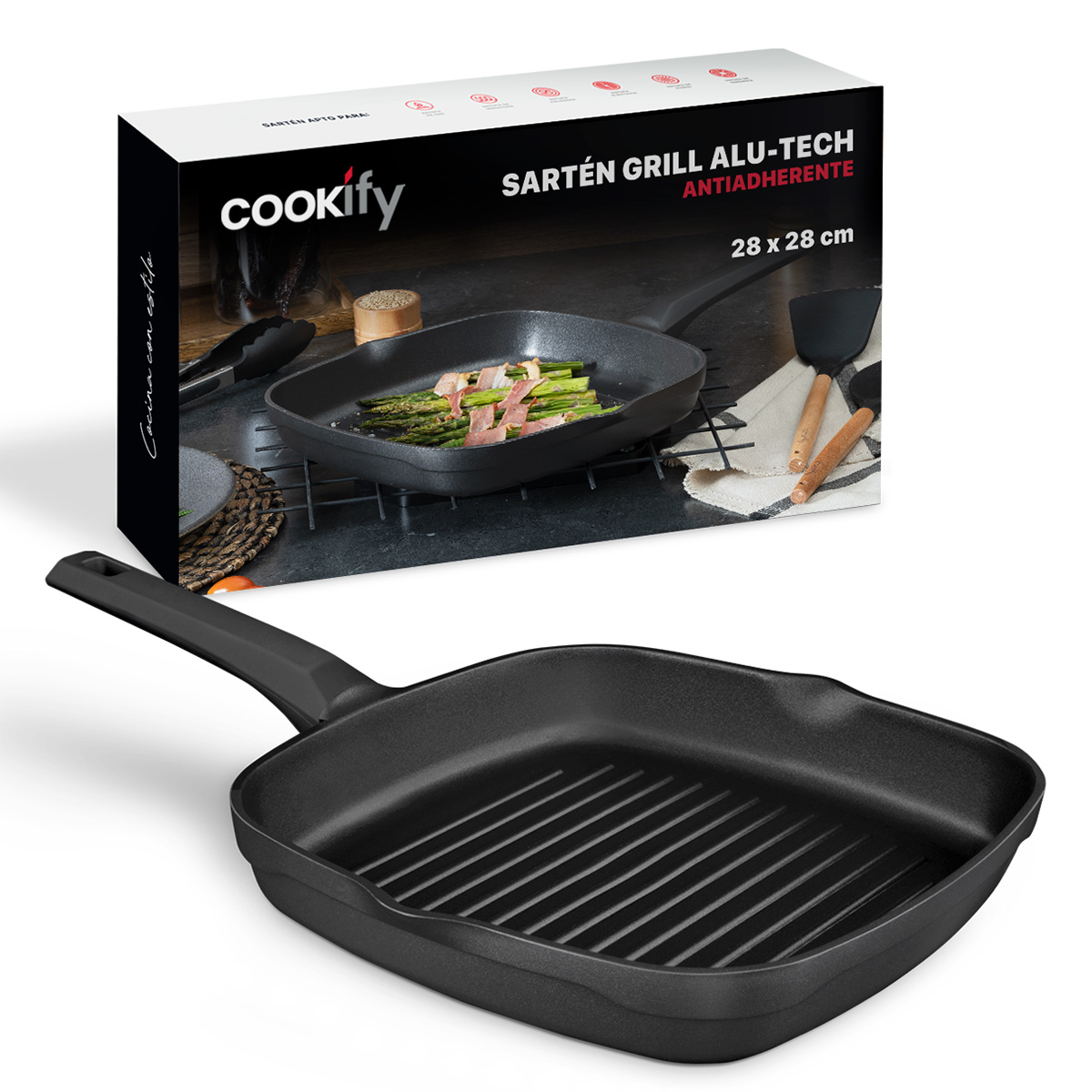 Sartén Grill Cookify Aluminio Fundido 28 Cm Negro Antiadherente