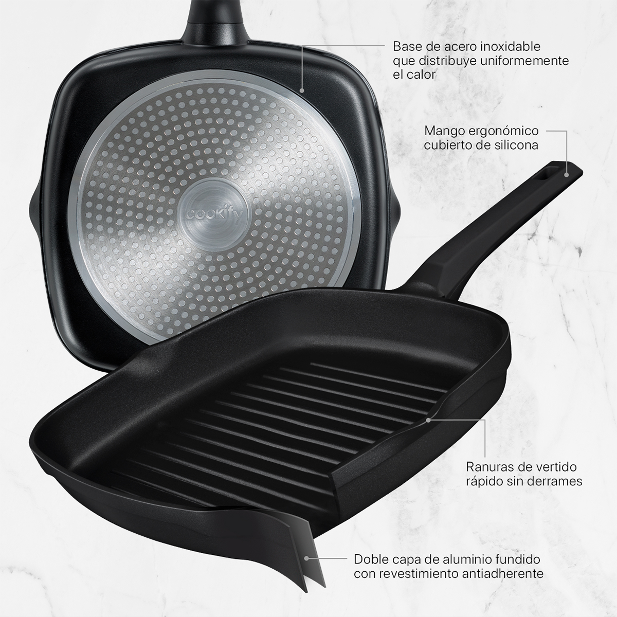 Foto 4 pulgar | Sartén Grill Cookify Aluminio Fundido 28 Cm Negro Antiadherente