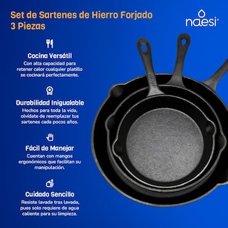 Foto 2 | Set 3 Sartenes Hierro Forjado Naesi An401