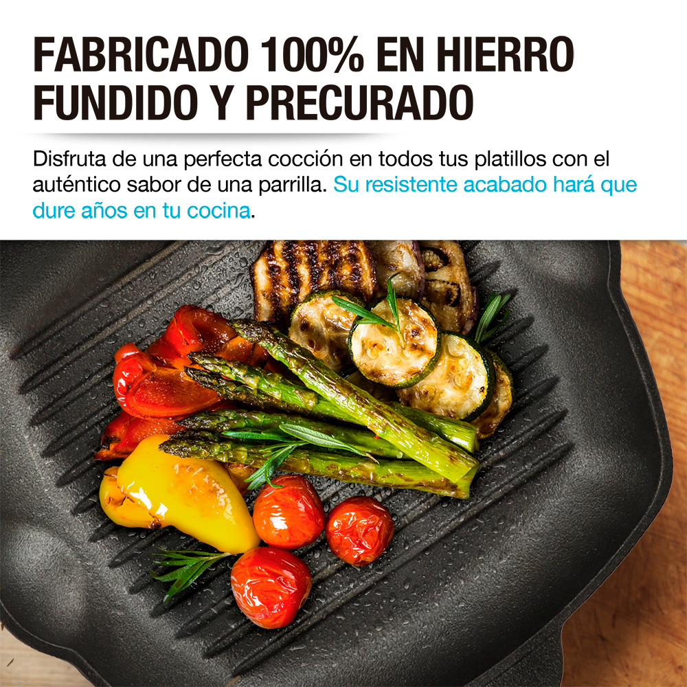 Foto 4 pulgar | Sartén De Hierro Fundido Precurado Tipo Grill Parrilla Extra , Casa Litus, Color Negro