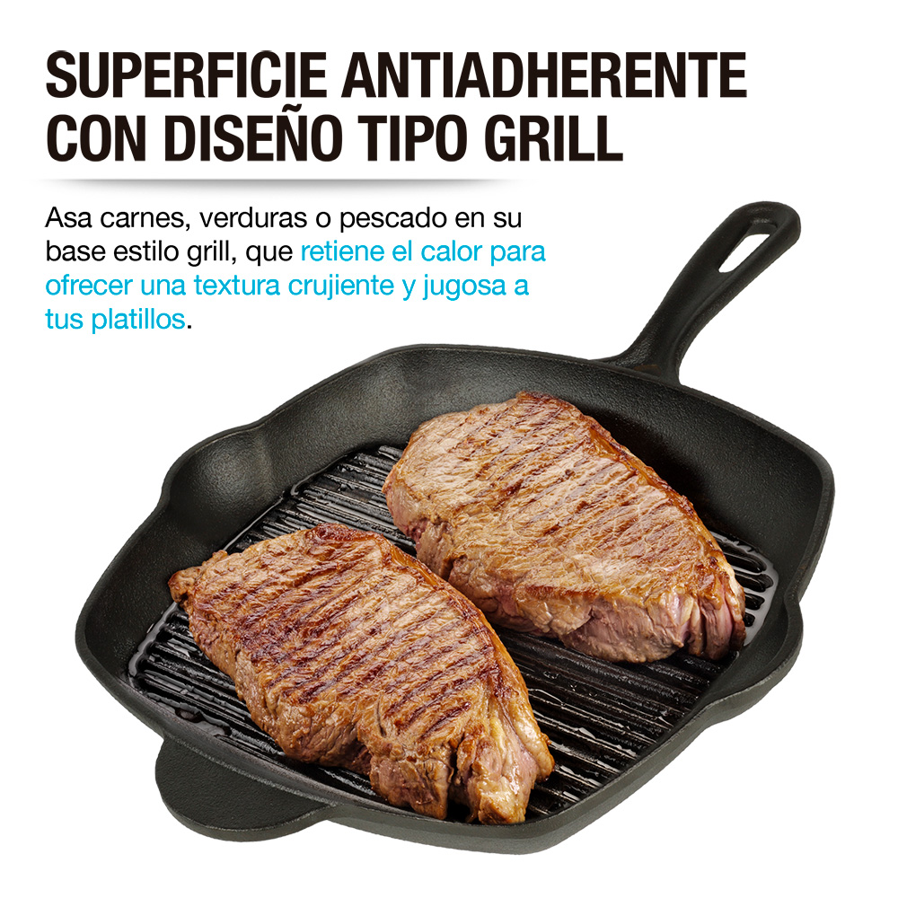 Foto 5 pulgar | Sartén De Hierro Fundido Precurado Tipo Grill Parrilla Extra , Casa Litus, Color Negro