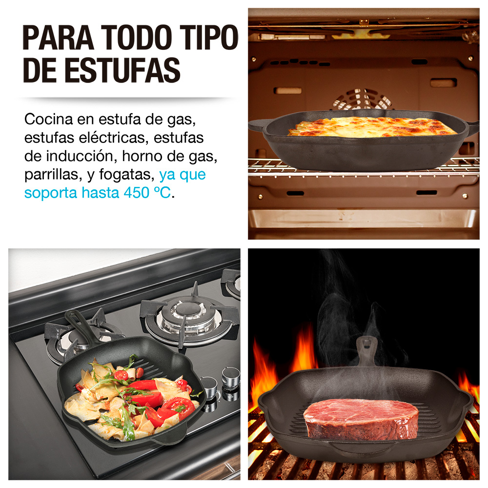 Foto 5 | Sartén De Hierro Fundido Precurado Tipo Grill Parrilla Extra , Casa Litus, Color Negro