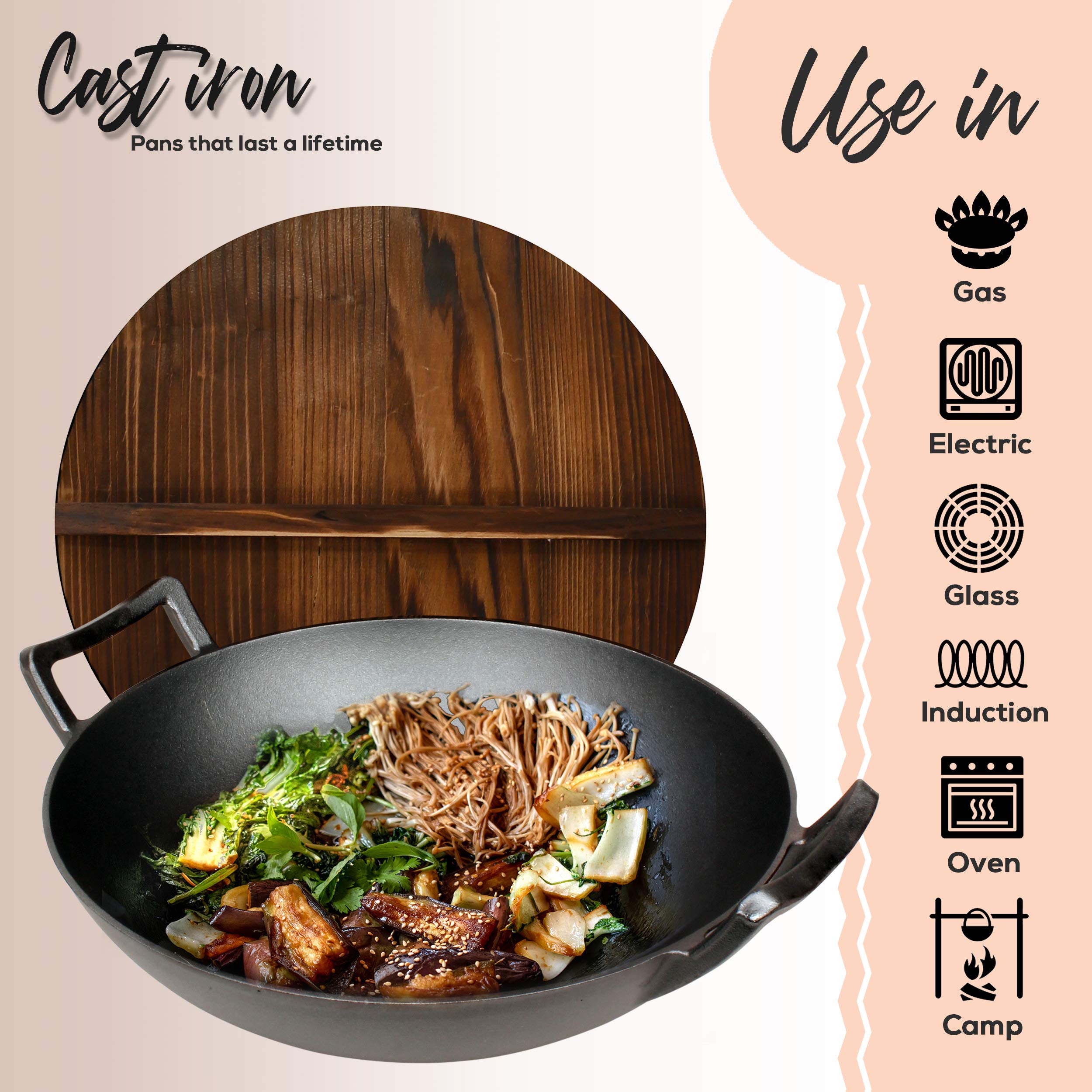 Foto 3 | Wok Nutrichef De Hierro con Tapa-Venta Internacional
