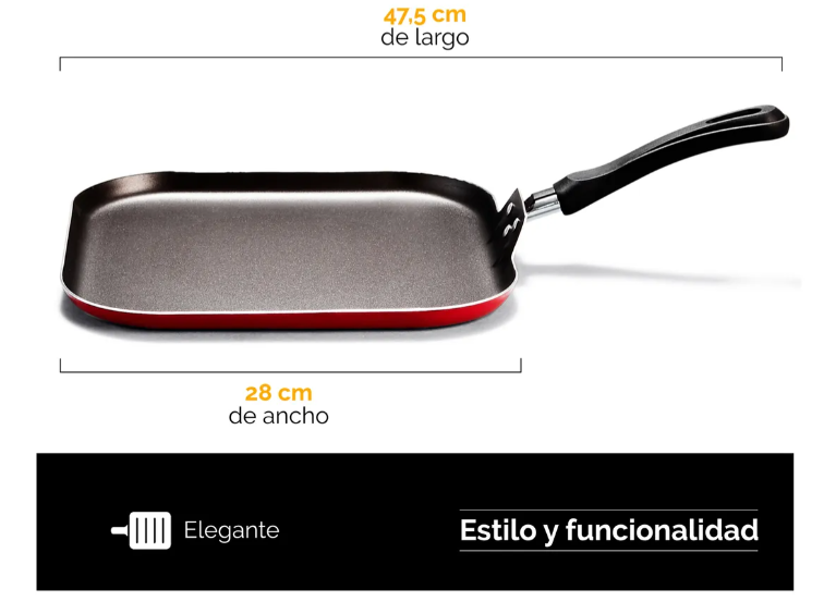 Foto 3 | Sartén Xtellar Lisa Roja Con Antiadherente