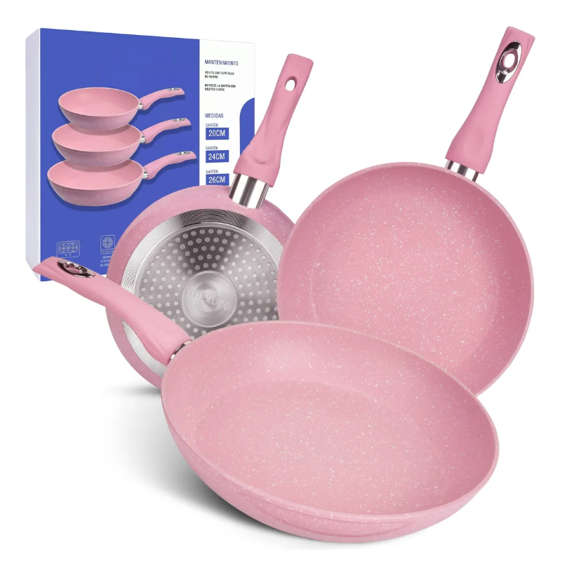 Set de Sartenes Xtellar Antiadherentes Rosa 3 Piezas