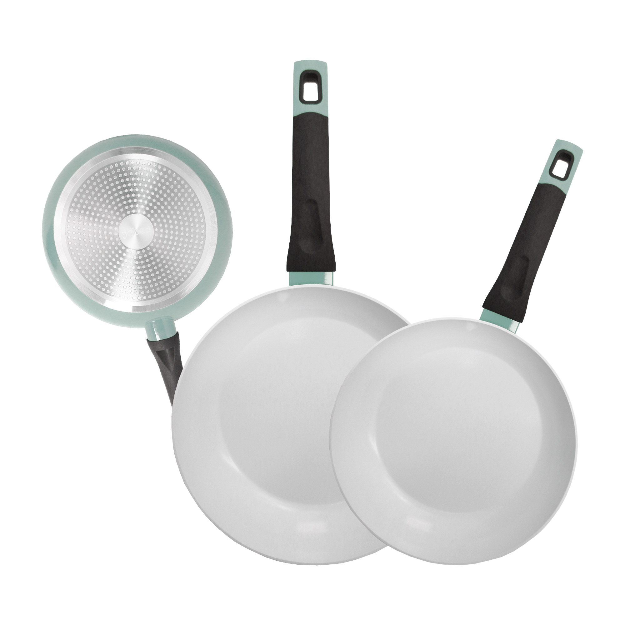 Juego De Sartenes Foode 18,22 Y 28 Ceramico Menta Fde01182