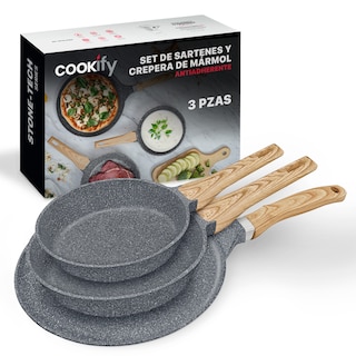Foto 1 | Set de Sartenes y Crepera Cookify de Mármol 20/ 24/ 28 cm Gris Antiadherente Libre de PFOA